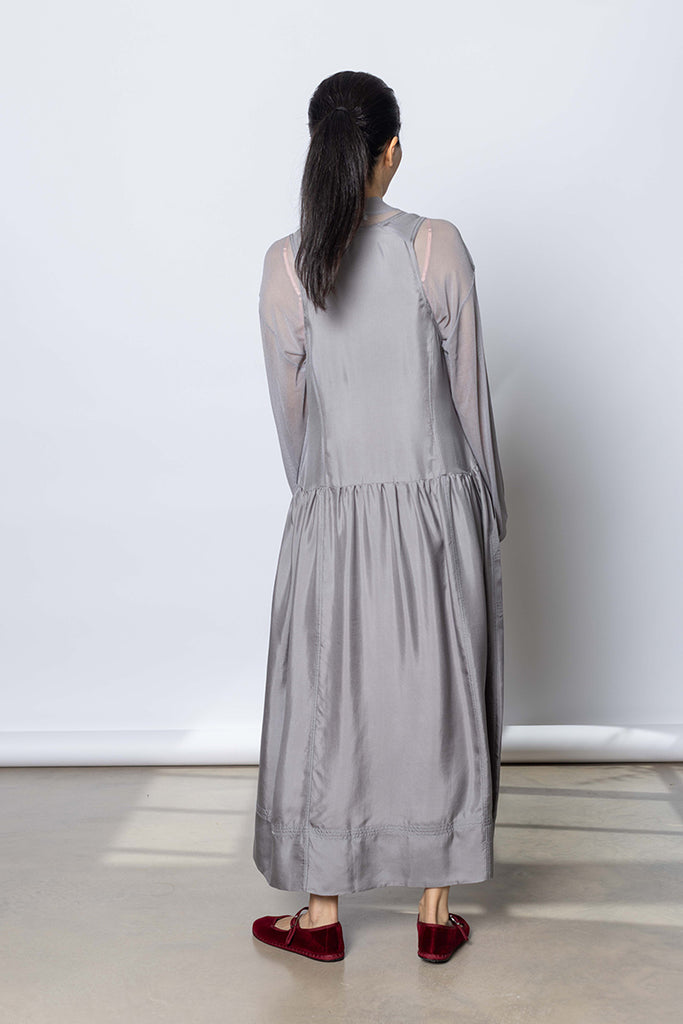 Silk Net Oversized Long Sleeve T-Shirt - Grey
