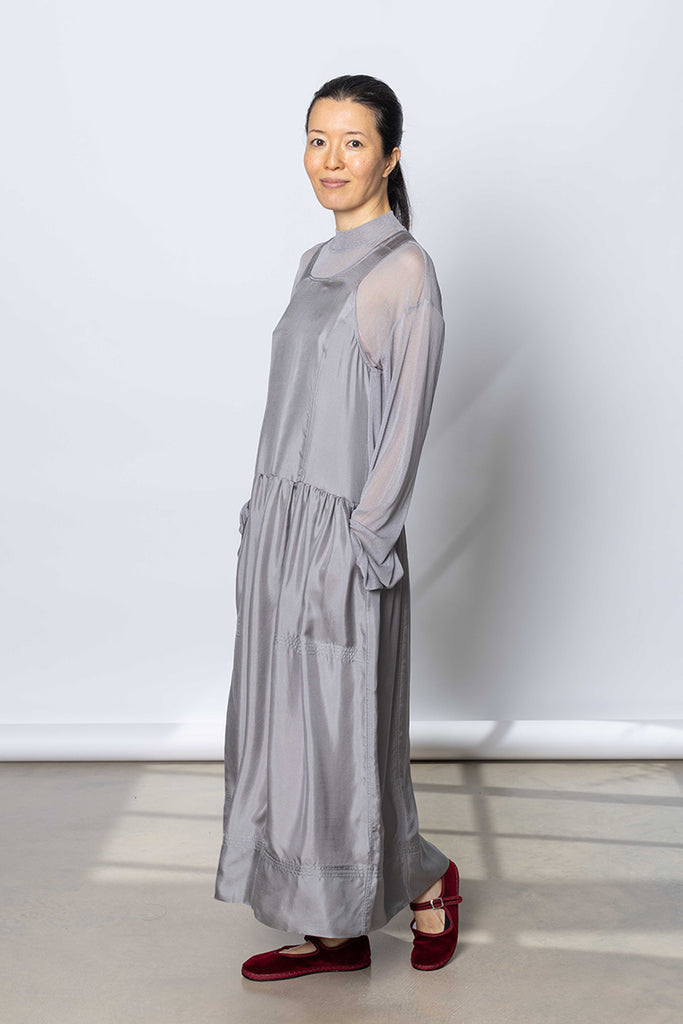 Silk Net Oversized Long Sleeve T-Shirt - Grey