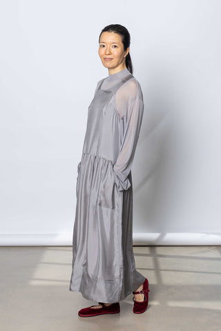 Silk Net Oversized Long Sleeve T-Shirt - Grey
