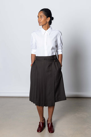 Sim Viscose Stripe Skirt - Brown