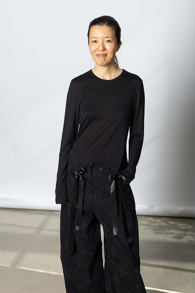 Bow Tail Easy Long Sleeve T-Shirt - Black