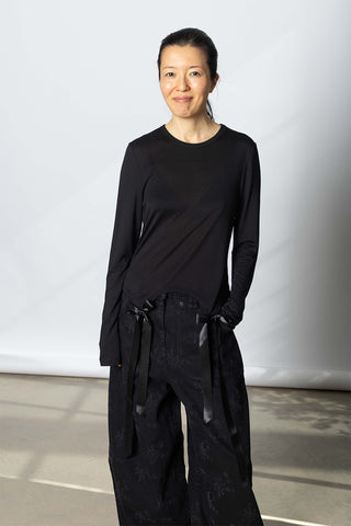 Bow Tail Easy Long Sleeve T-Shirt - Black