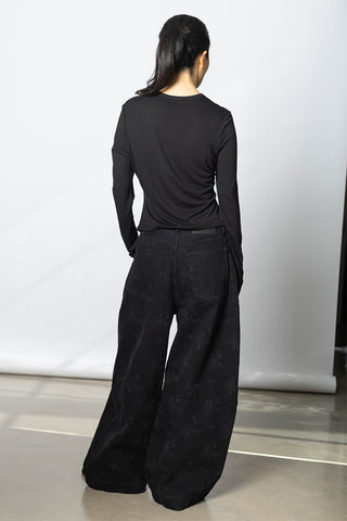 Cropped Wide Leg Utility Curve Jeans - Black