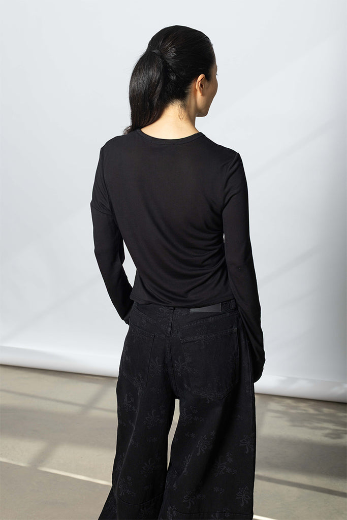 Bow Tail Easy Long Sleeve T-Shirt - Black