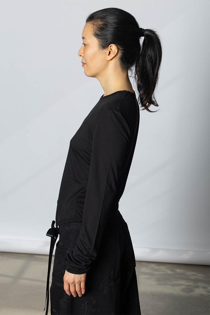 Bow Tail Easy Long Sleeve T-Shirt - Black