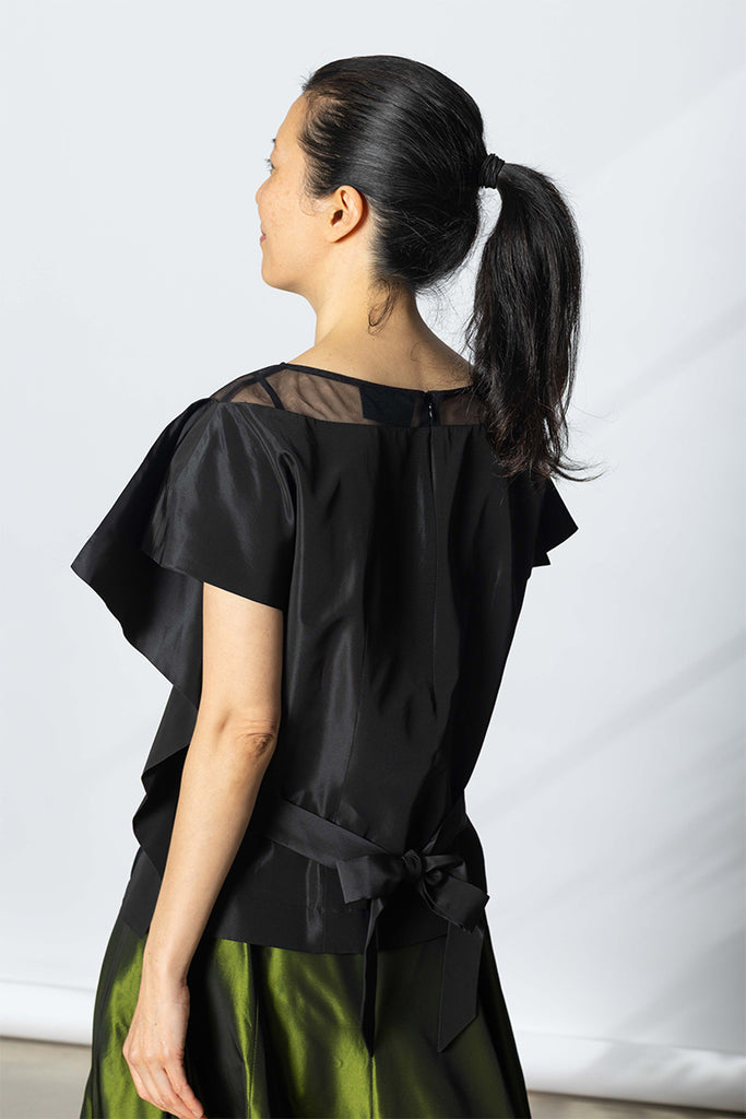 Boxy Sheer Panel Top - Black