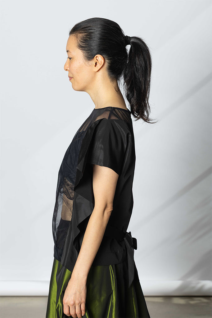 Boxy Sheer Panel Top - Black