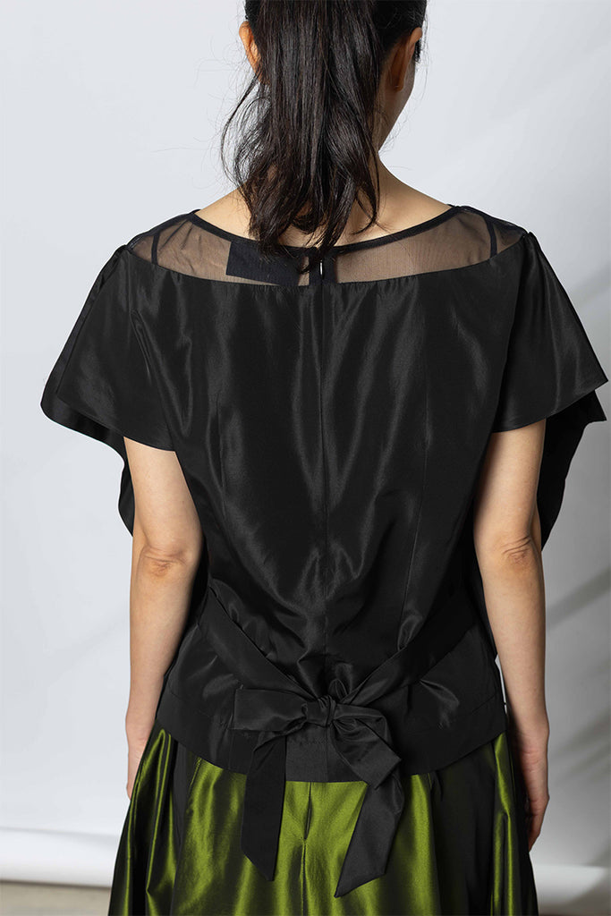 Boxy Sheer Panel Top - Black