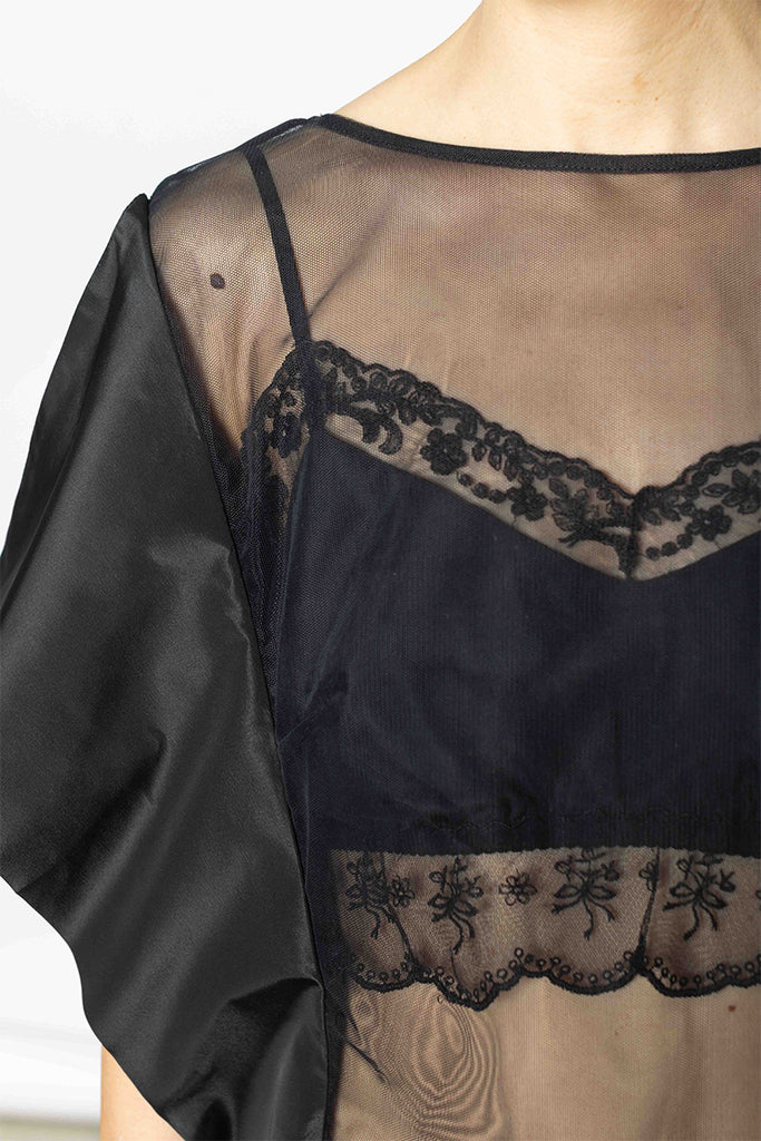 Boxy Sheer Panel Top - Black