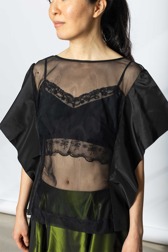 Boxy Sheer Panel Top - Black