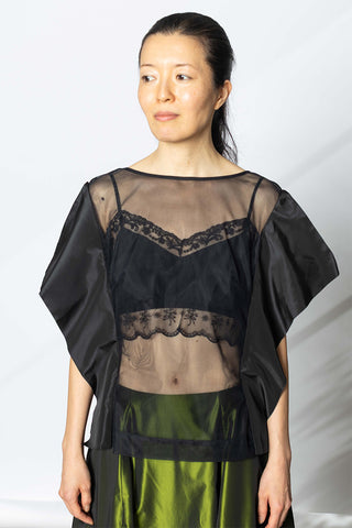 Boxy Sheer Panel Top - Black
