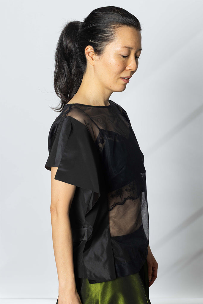 Boxy Sheer Panel Top - Black
