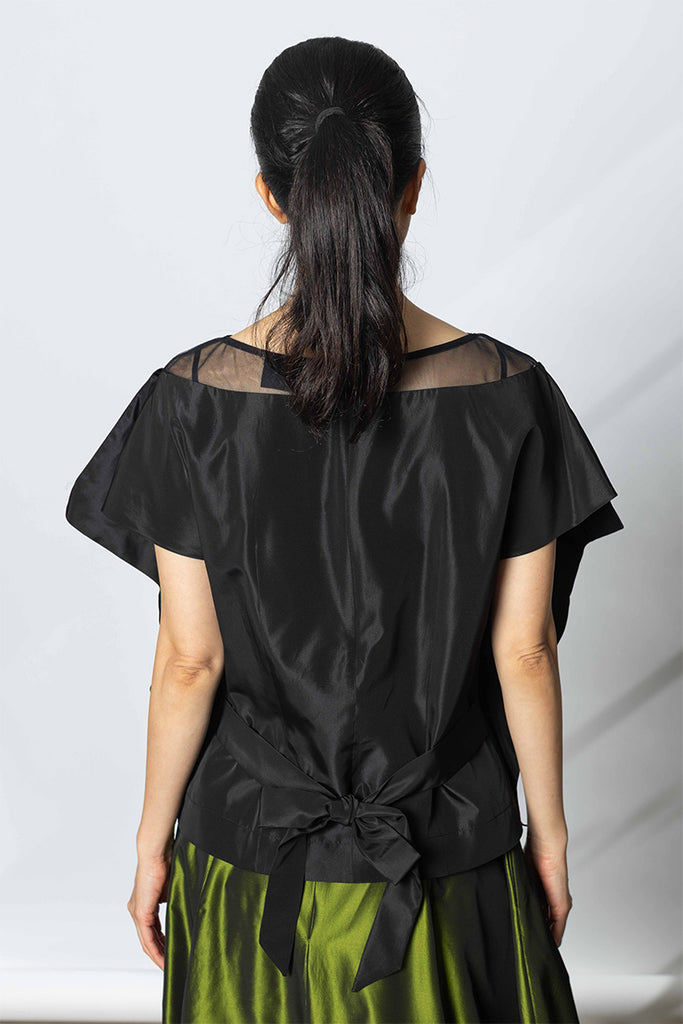 Boxy Sheer Panel Top - Black