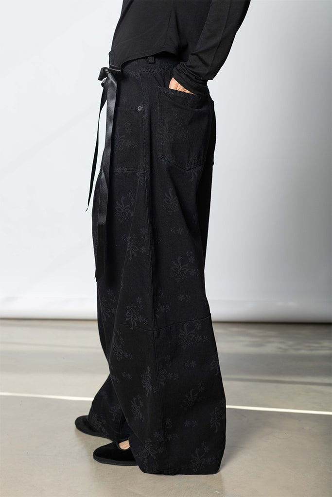 Cropped Wide Leg Utility Curve Jeans - Black