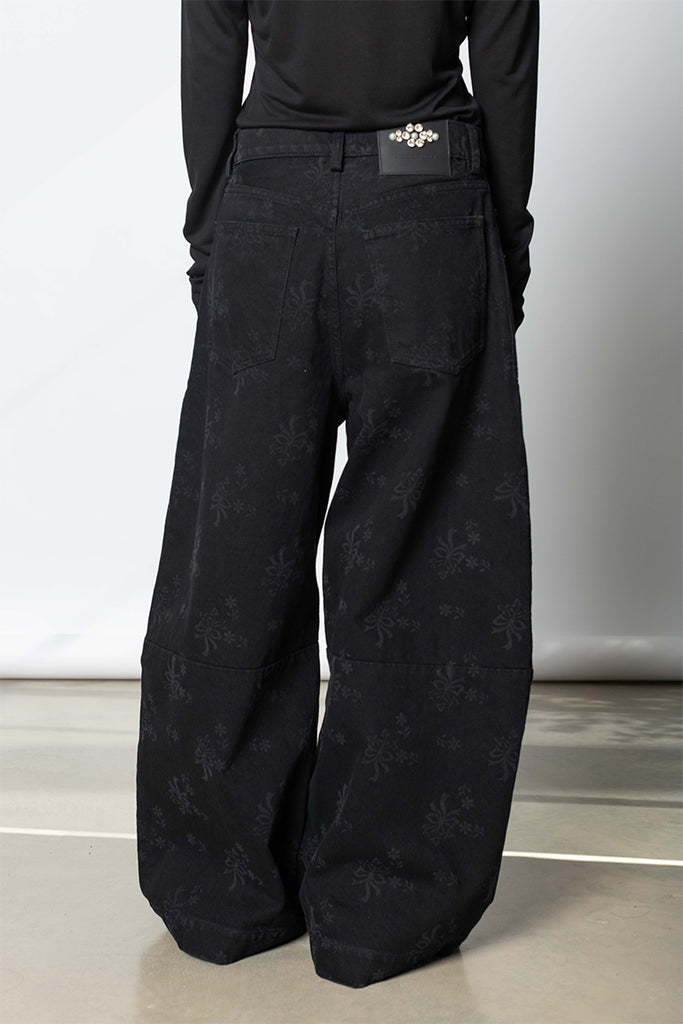 Cropped Wide Leg Utility Curve Jeans - Black
