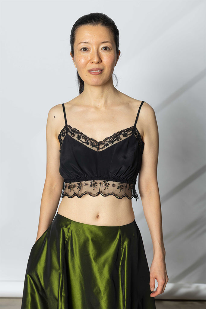 Lace Trim Negligee Bralette - Black