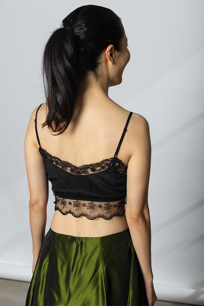 Lace Trim Negligee Bralette - Black