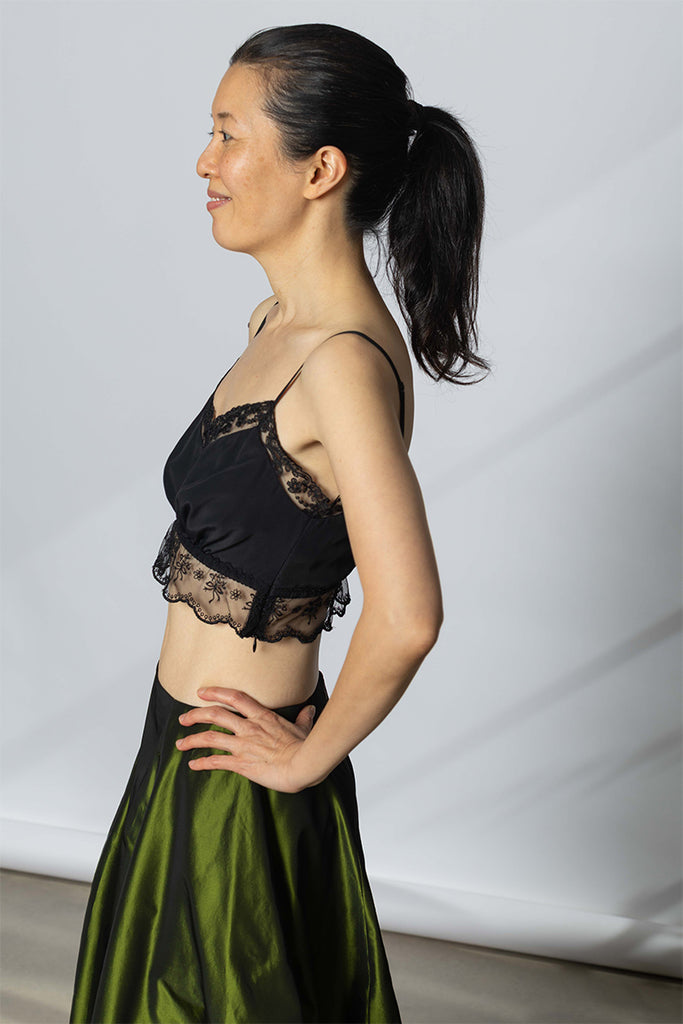 Lace Trim Negligee Bralette - Black