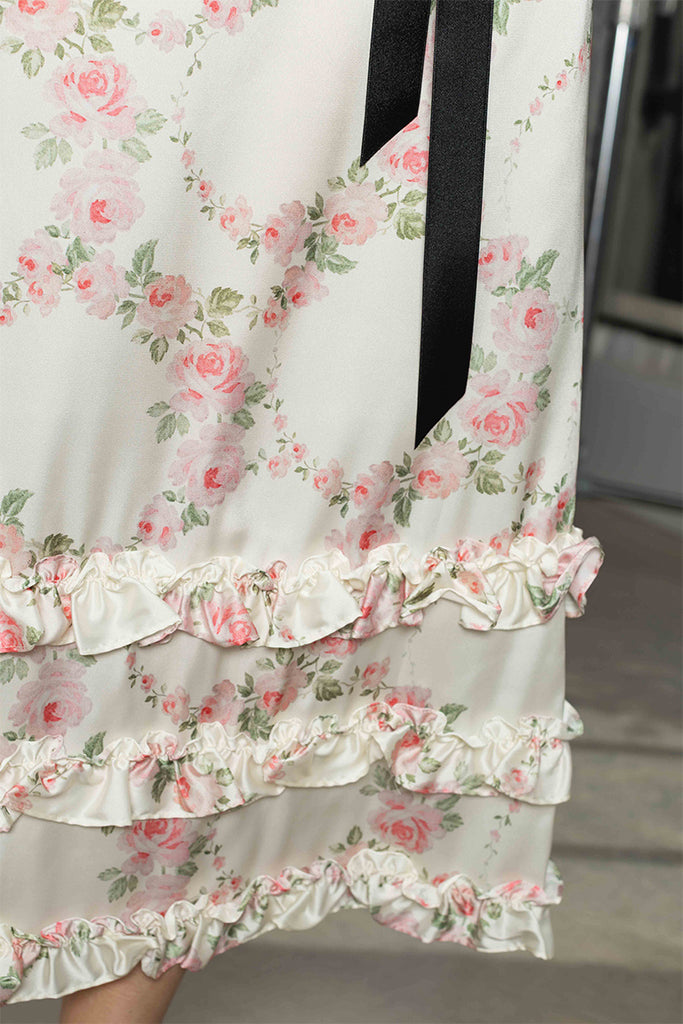 Ruffle Frill Hem Easy Skirt - Cream