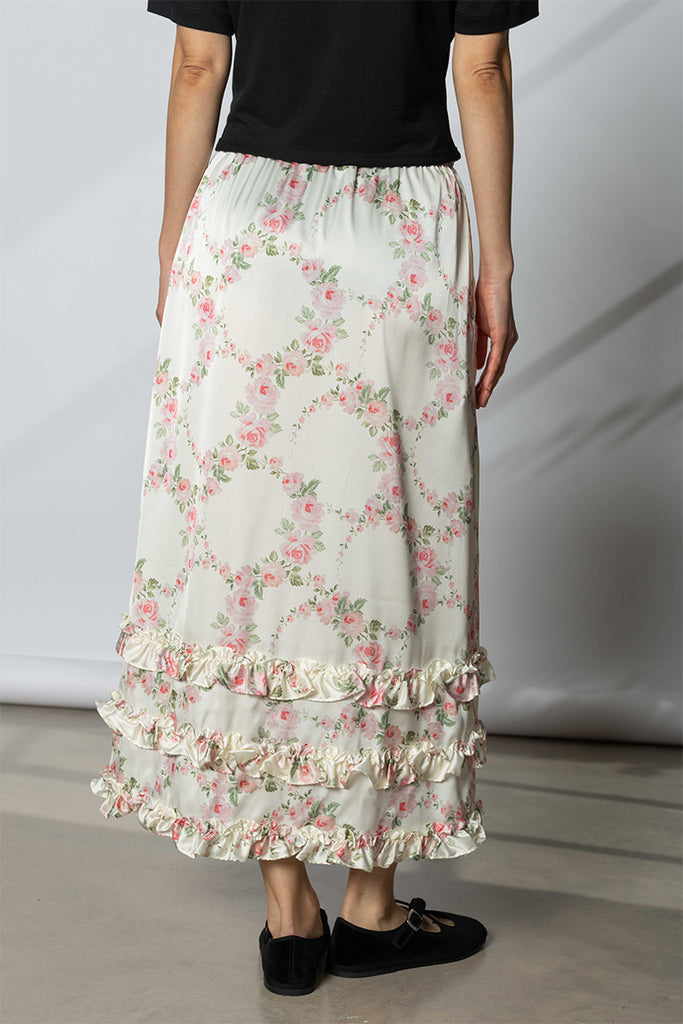 Ruffle Frill Hem Easy Skirt - Cream