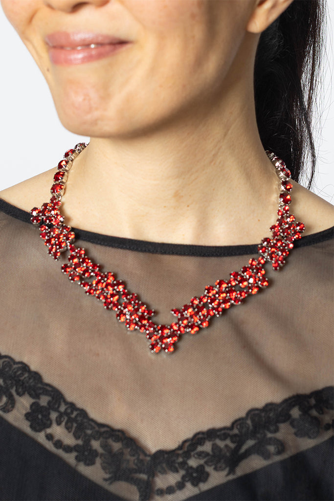 V-Line Floral Necklace - Blood Red