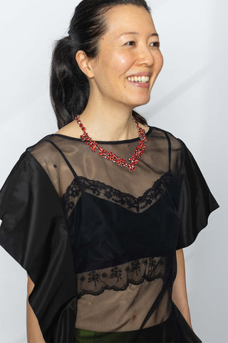 V-Line Floral Necklace - Blood Red