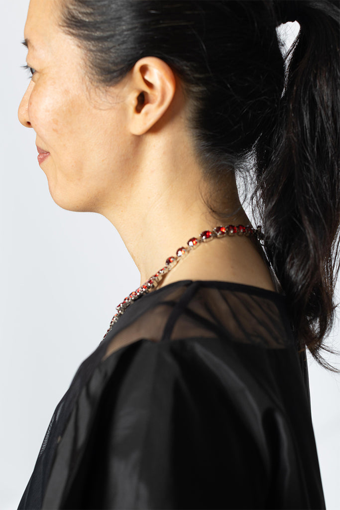 V-Line Floral Necklace - Blood Red