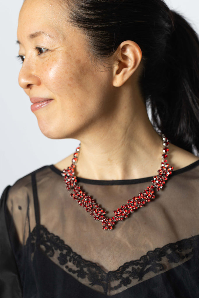V-Line Floral Necklace - Blood Red