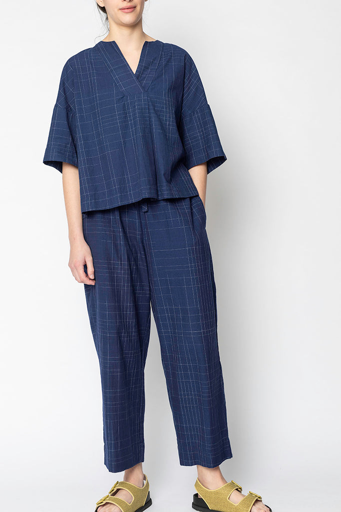 Sketched Check Pyjama Trousers - Twilight/Ecru