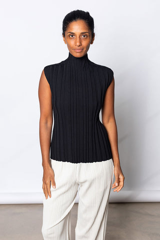 Sleeveless Rib Knit Top - Black