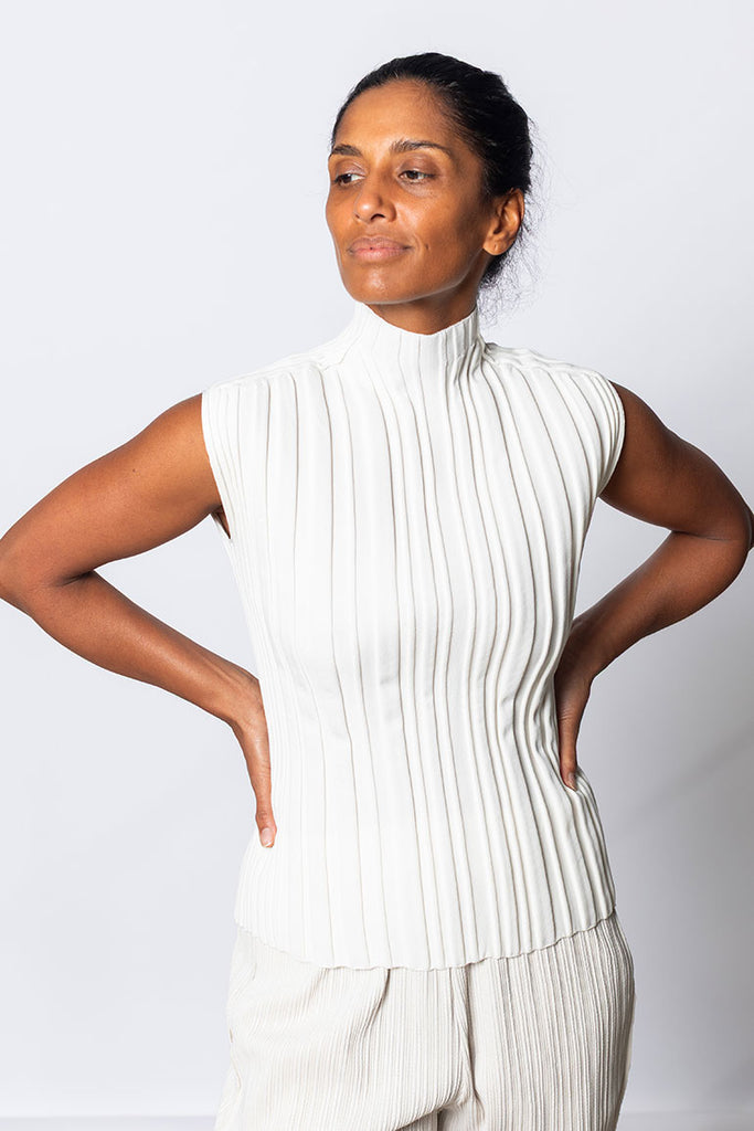 Sleeveless Rib Knit Top - Off White