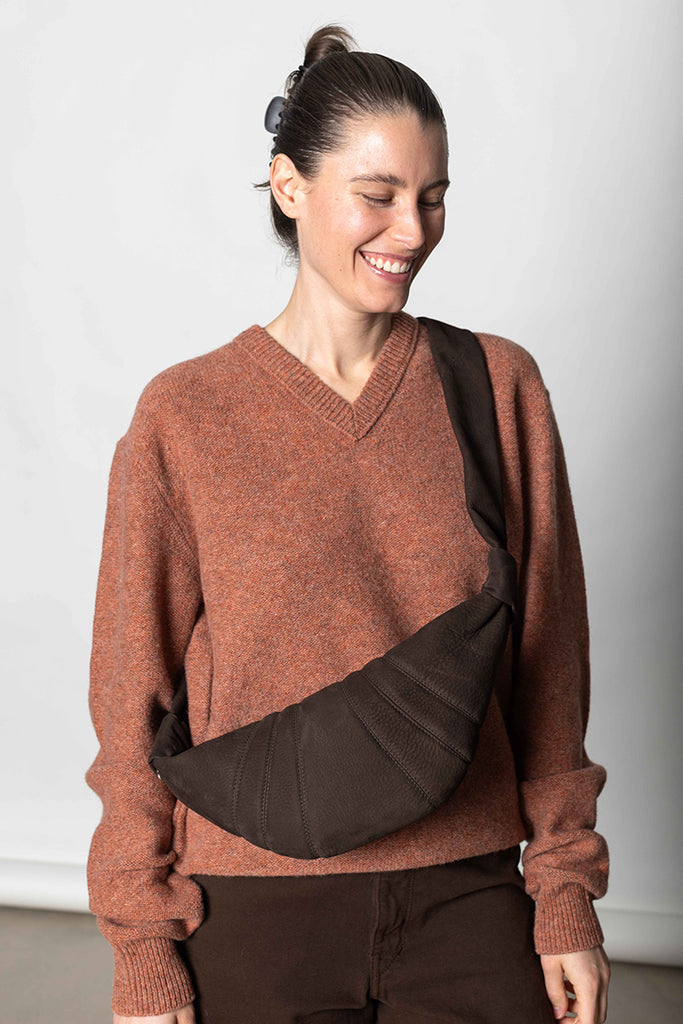 Small Croissant Bag Alpaca Nubuck - Ebony Brown