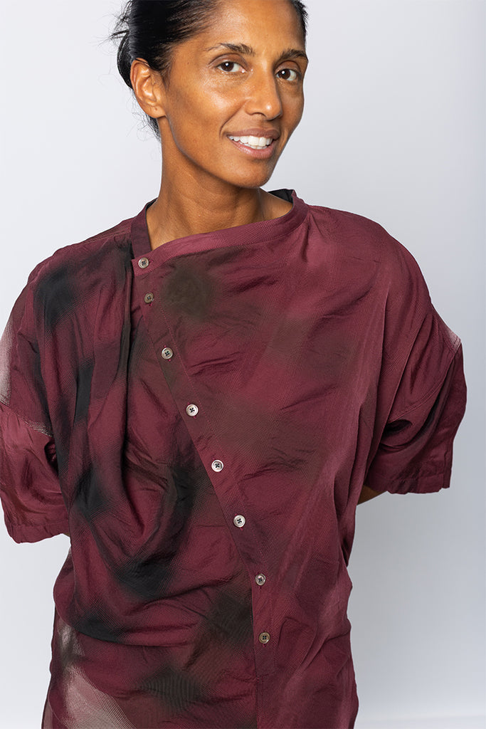 Soft Collar Dress - Merlot/Pink