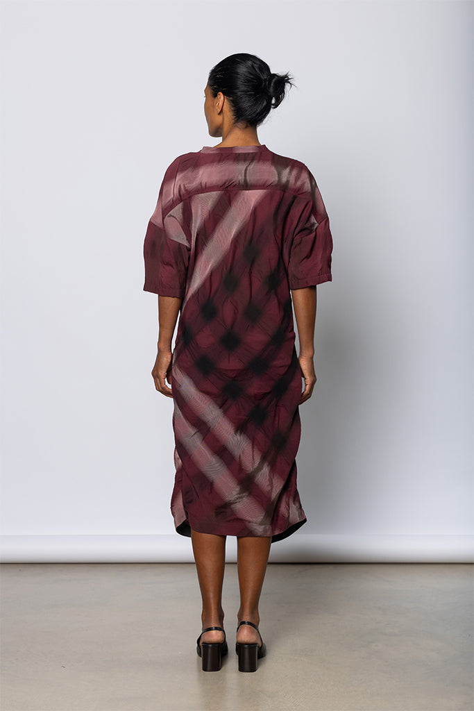 Soft Collar Dress - Merlot/Pink