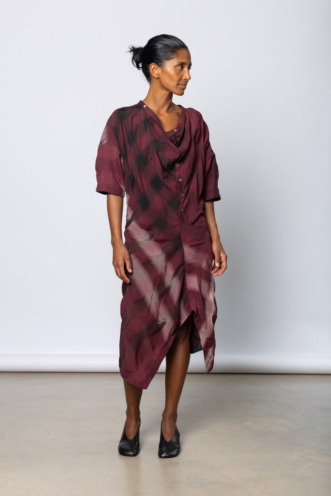 Soft Collar Dress - Merlot/Pink