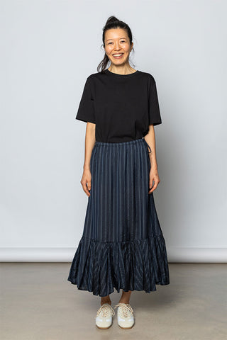 Sprity Striped Cupro Skirt - Navy