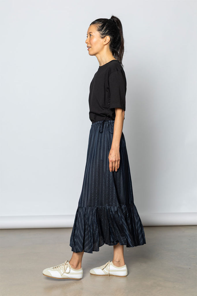 Sprity Striped Cupro Skirt - Navy