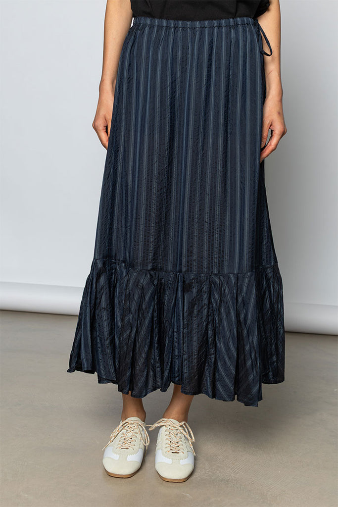Sprity Striped Cupro Skirt - Navy