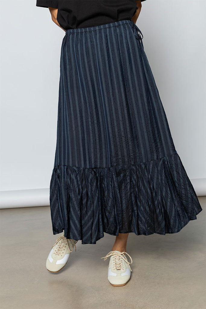 Sprity Striped Cupro Skirt - Navy