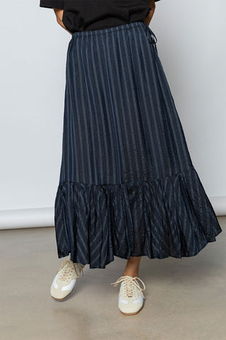 Sprity Striped Cupro Skirt - Navy