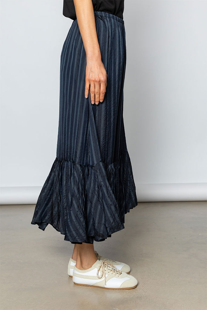 Sprity Striped Cupro Skirt - Navy