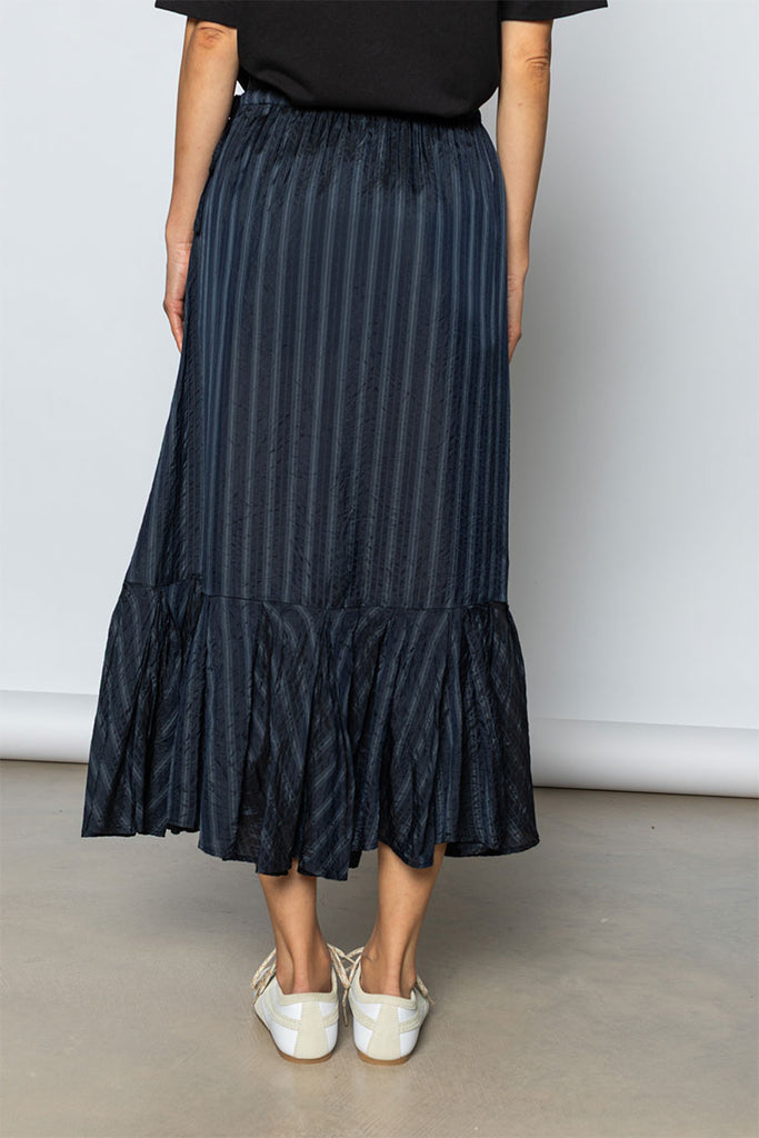 Sprity Striped Cupro Skirt - Navy