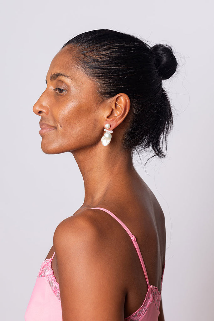 Stacked Baroque Peral Stud Earrings