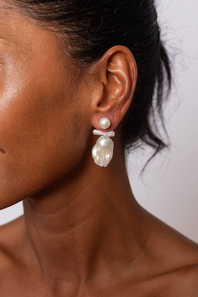 Stacked Baroque Peral Stud Earrings