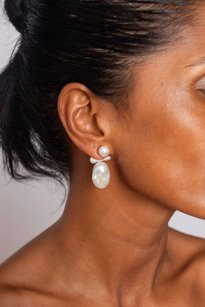 Stacked Baroque Peral Stud Earrings