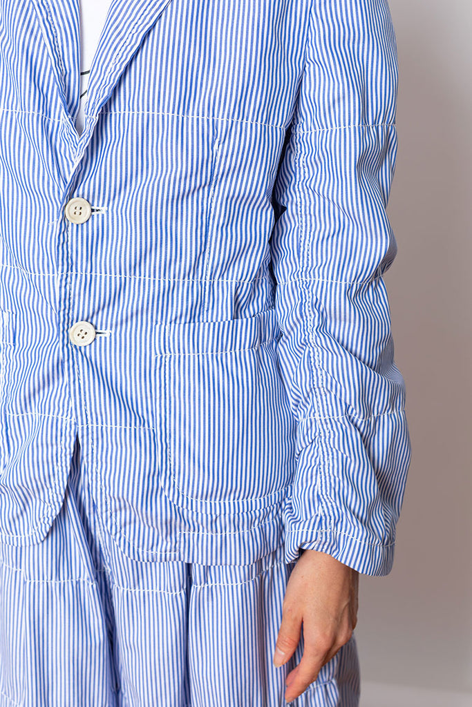 Stitched Stripe Stand Collar Jacket - Blue/White