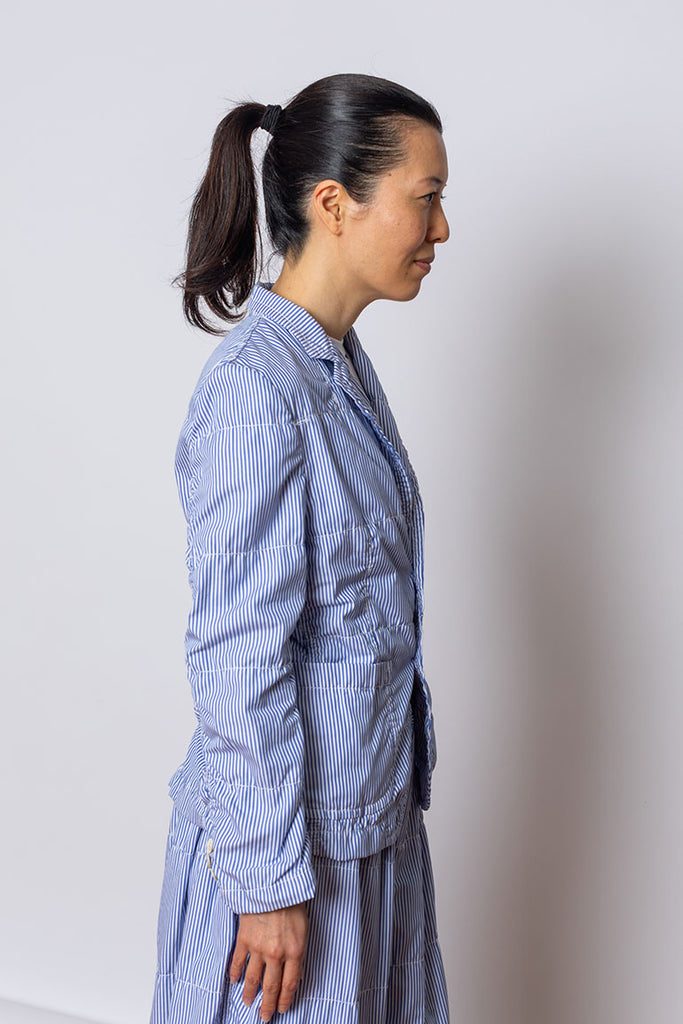 Stitched Stripe Stand Collar Jacket - Blue/White