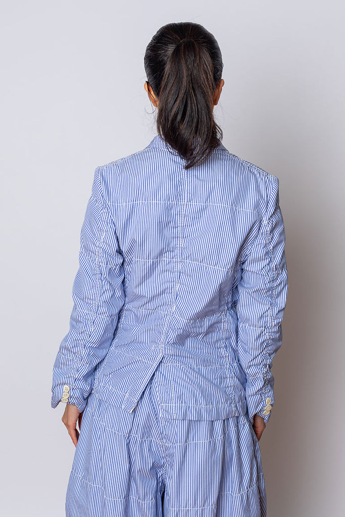 Stitched Stripe Stand Collar Jacket - Blue/White