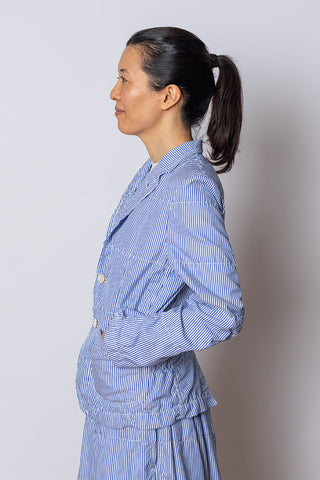 Stitched Stripe Stand Collar Jacket - Blue/White