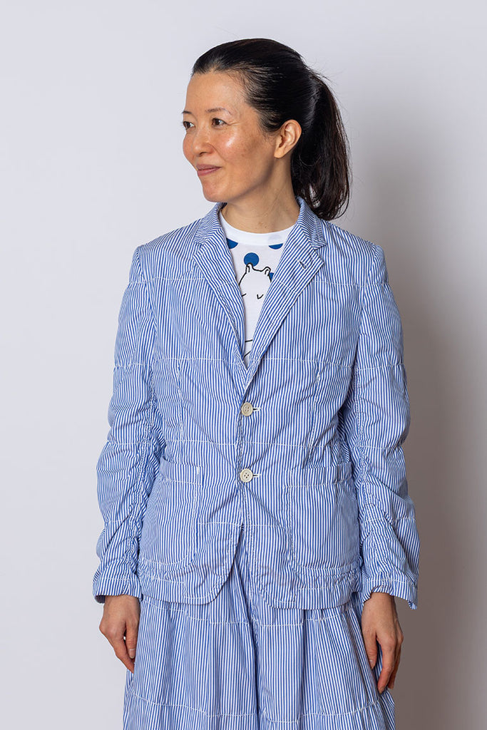 Stitched Stripe Stand Collar Jacket - Blue/White